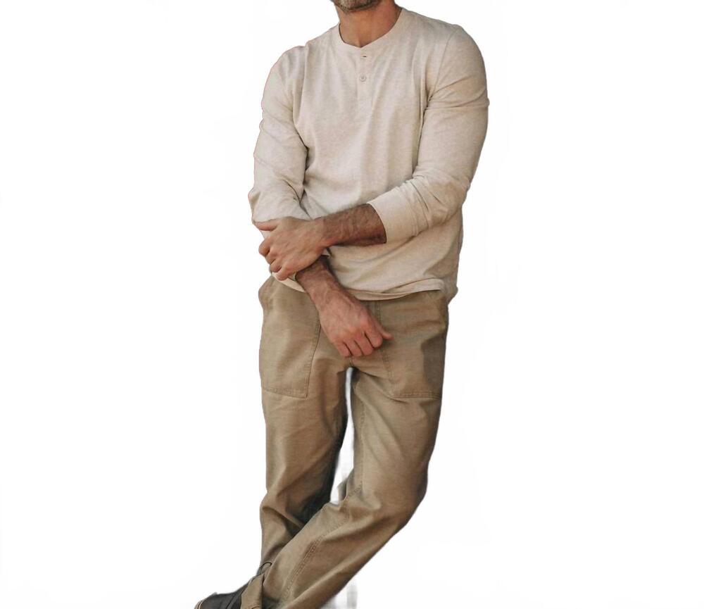 NEW TAYLOR STITCH organic cotton henley tee in heather oat